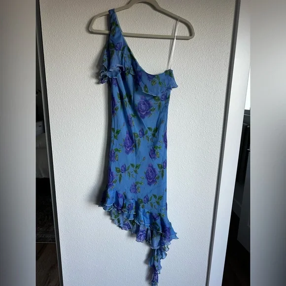 Mirae Paris Livi One Shoulder Mini Dress in Blooming Blue - Picture 2 of 8